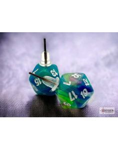 Stud Earrings Festive Waterlily™ Mini-Poly d20 Pair