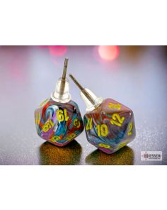 Stud Earrings Festive Mosaic Mini-Poly d20 Pair