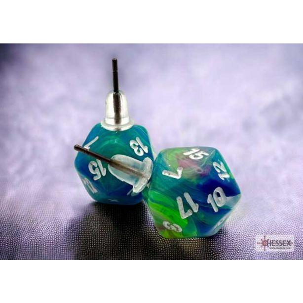 Stud Earrings Festive Waterlily™ Mini-Poly d20 Pair