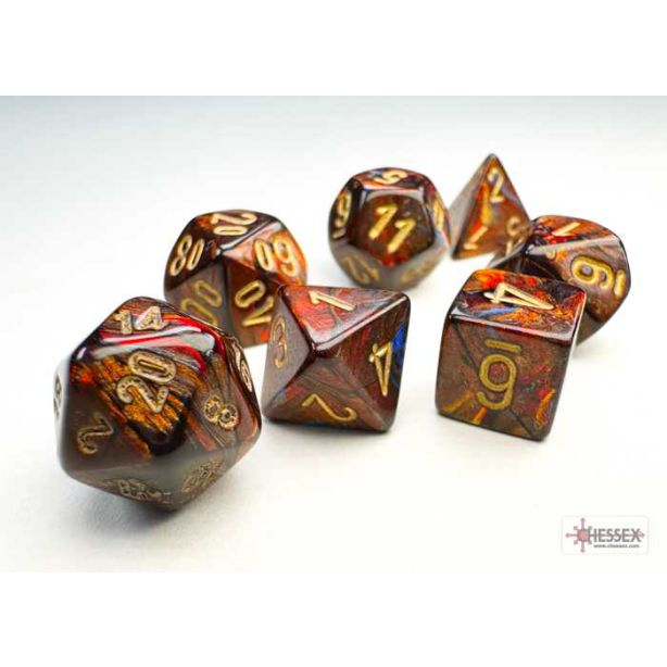 Scarab Mini-hedral Blue Blood/gold 7-Die Set