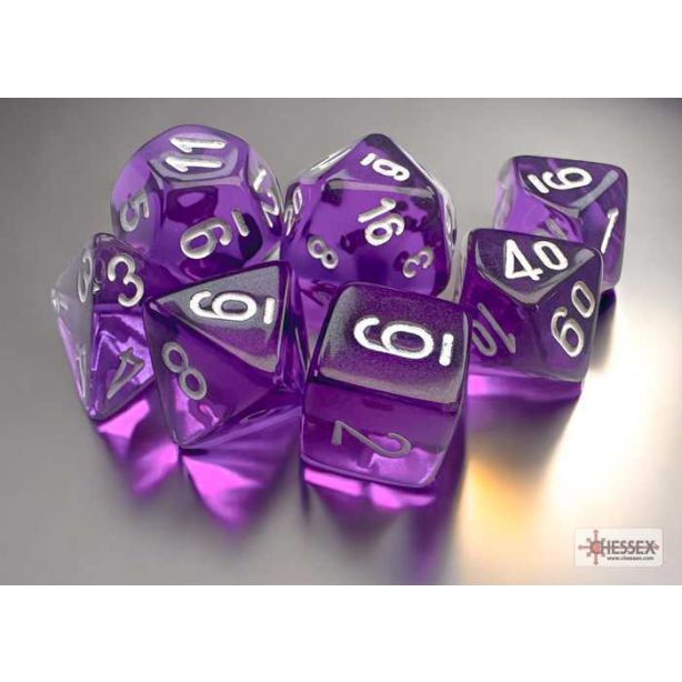 Translucent Mini-hedral Purple/white 7-Die Set