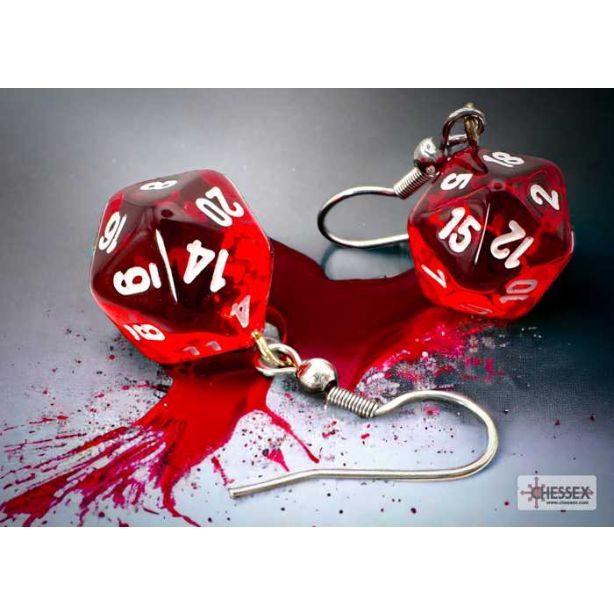 Hook Earrings Translucent Red Mini-Poly d20 Pair
