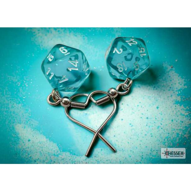 Hook Earrings Translucent Teal Mini-Poly d20 Pair