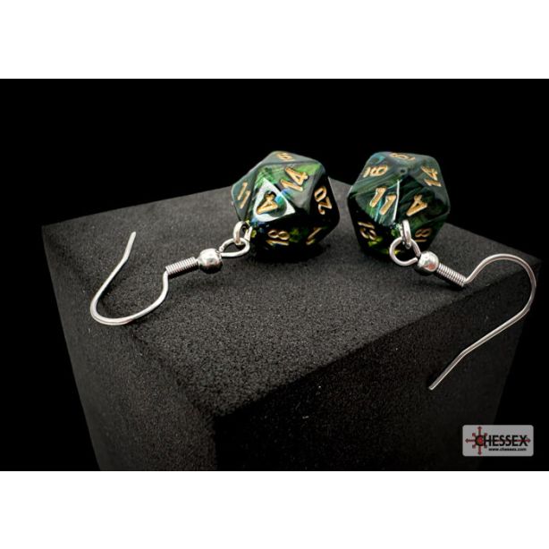 Hook Earrings Scarab Jade Mini-Poly d20 Pair