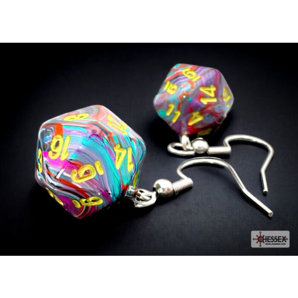 Hook Earrings Festive Mosaic Mini-Poly d20 Pair