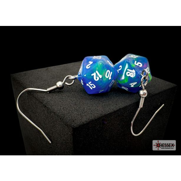 Hook Earrings Festive Waterlily Mini-Poly d20 Pair