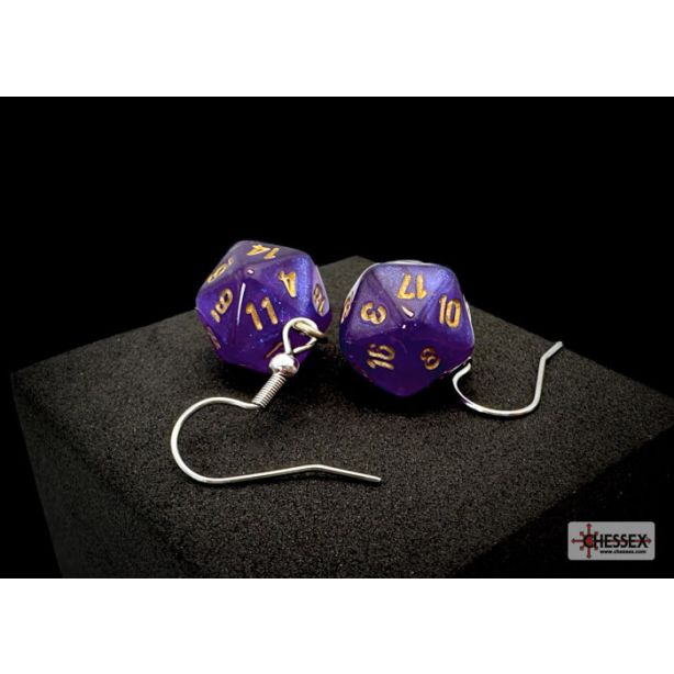 Hook Earrings Borealis Royal Purple Mini-Poly d20 Pair