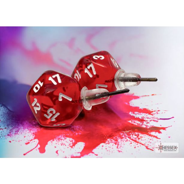 Stud Earrings Translucent Red Mini-Poly d20 Pair