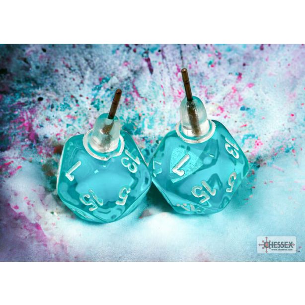Stud Earrings Translucent Teal Mini-Poly d20 Pair