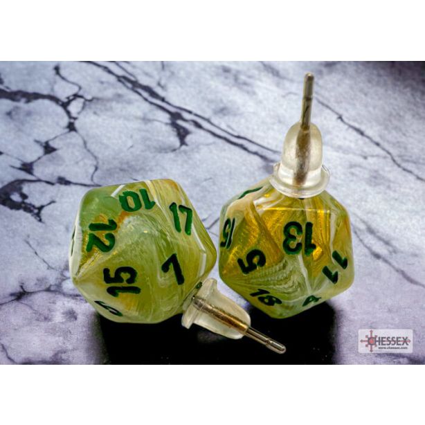 Stud Earrings Marble Green Mini-Poly d20 Pair
