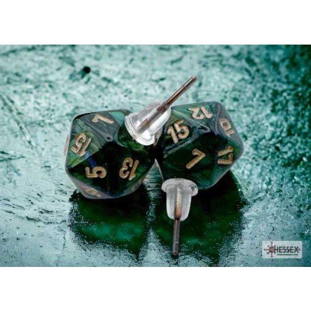 Stud Earrings Scarab Jade Mini-Poly d20 Pair