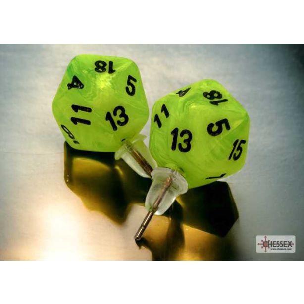 Stud Earrings Vortex Bright Green Mini-Poly d20 Pair
