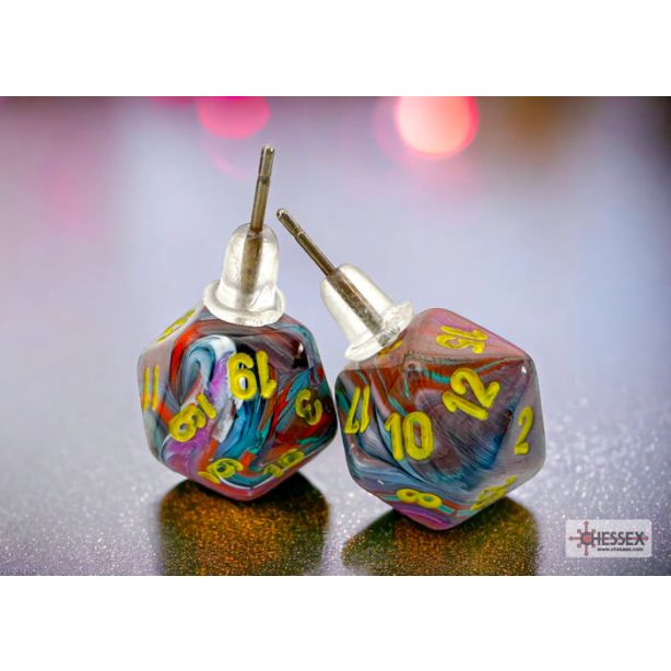 Stud Earrings Festive Mosaic Mini-Poly d20 Pair