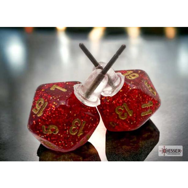 Stud Earrings Glitter Ruby Mini-Poly d20 Pair