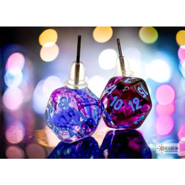 Stud Earrings Nebula Nocturnal Mini-Poly d20 Pair