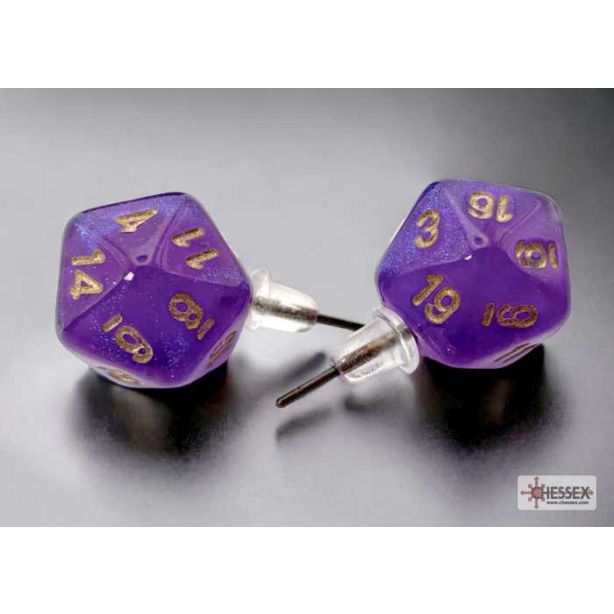 Stud Earrings Borealis® Royal Purple Mini-Poly d20 Pair