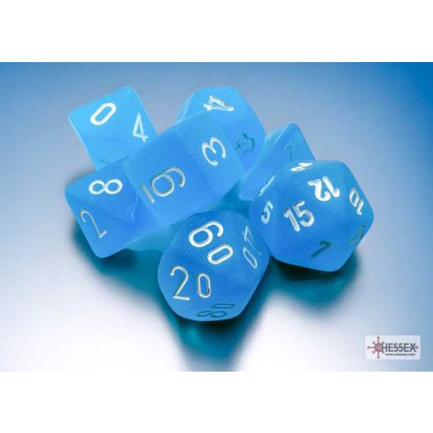 Frosted Mini-hedral Caribbean Blue/white 7-Die Set