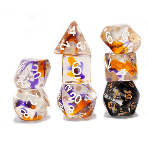 Purple, Orange, Clear Dice Set