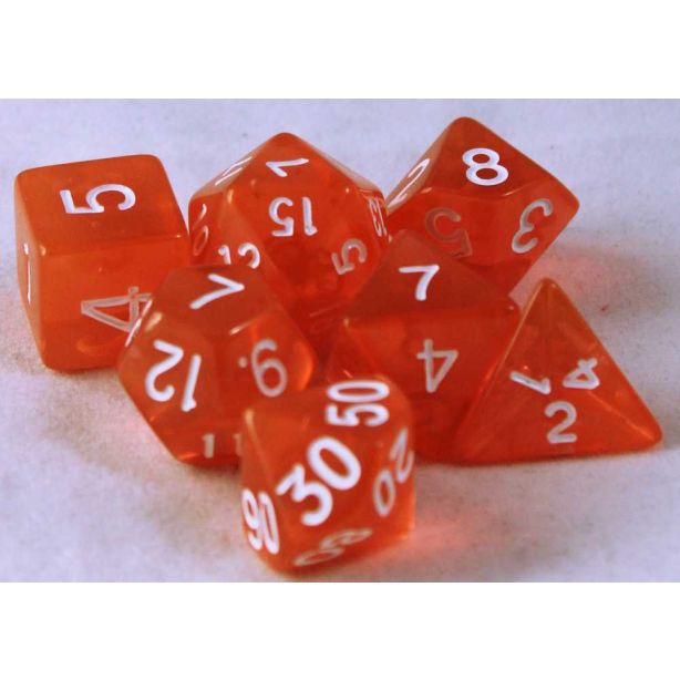 Orange genomskinliga 7 tärningar