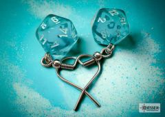 Hook Earrings Translucent Teal Mini-Poly d20 Pair